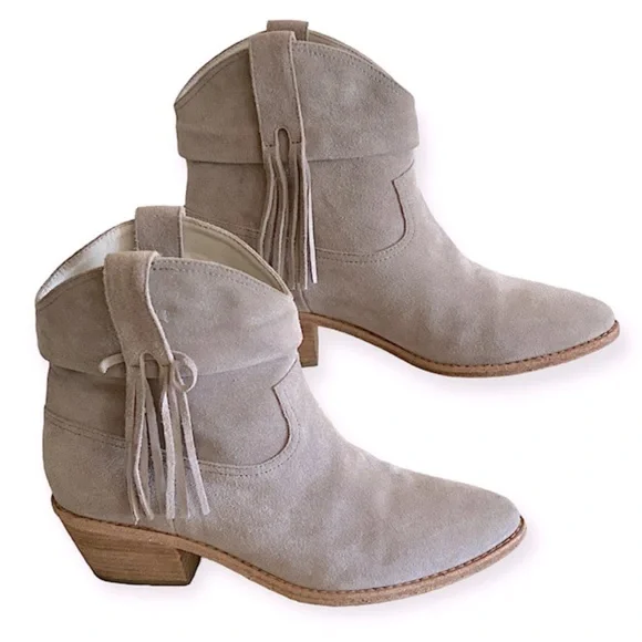 JOIE KEATON Suede Fringe Chelsea Western Boot 2”Heel Pull On Point Toe Size 38.5 - Picture 2 of 15